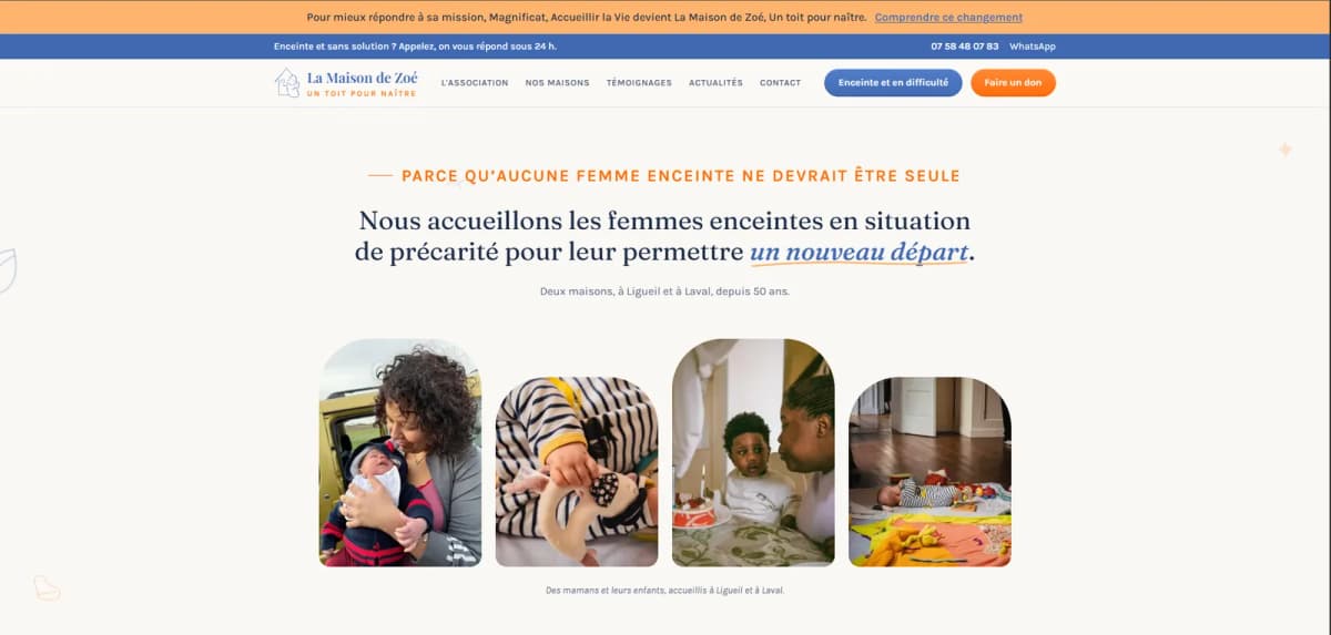 Nouveau site de l'association, La Maison de Zoé, après la refonte par KBCOM