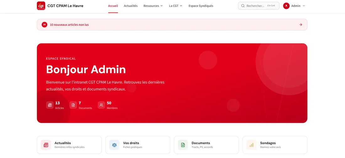 Site internet CGT CPAM Le Havre créé par KBCOM